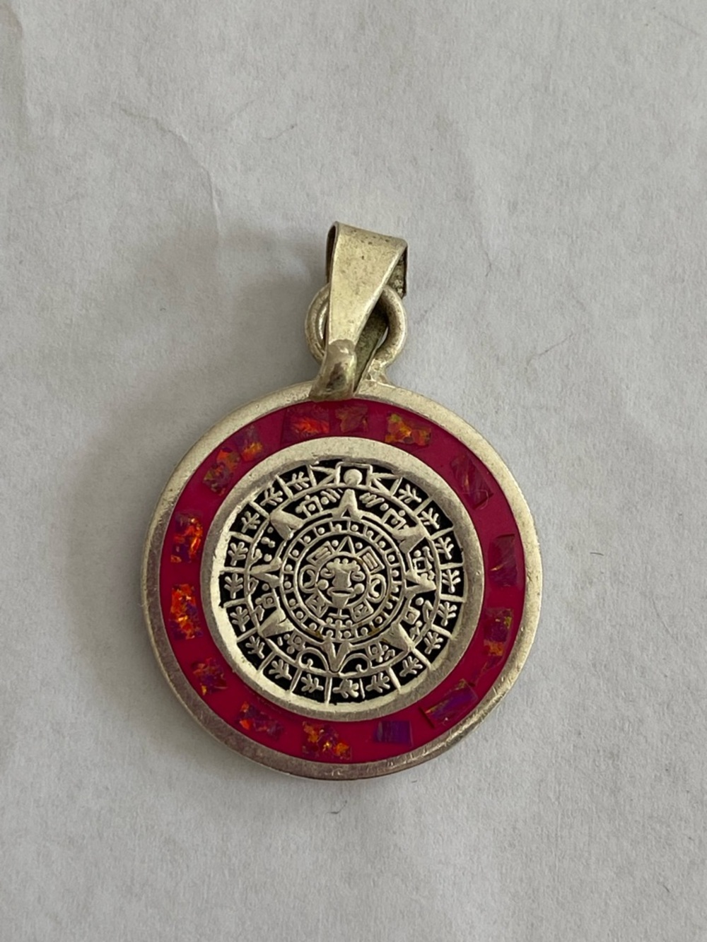 .925 sterling silver unisex pendant with red and turquoise opal. New.